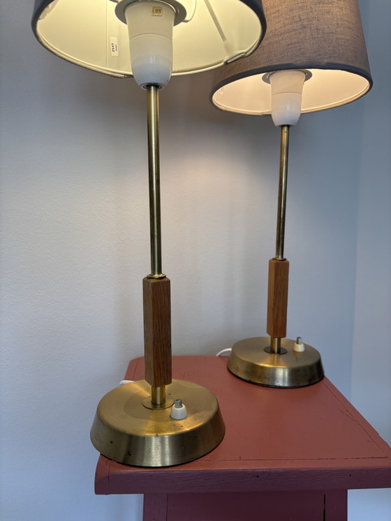 Image 1 of Prachtige set vintage messing tafellampen – Boréns Borås B8222 – Zweden 1950/1960