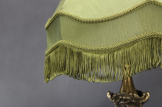 Image 1 of 1940s Restored Brass and marble Table Lamp with Fabric Shade