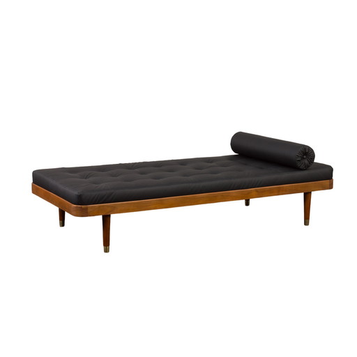 Teak en zwart lederen daybed van Horsens Møbelfabrik, 1960