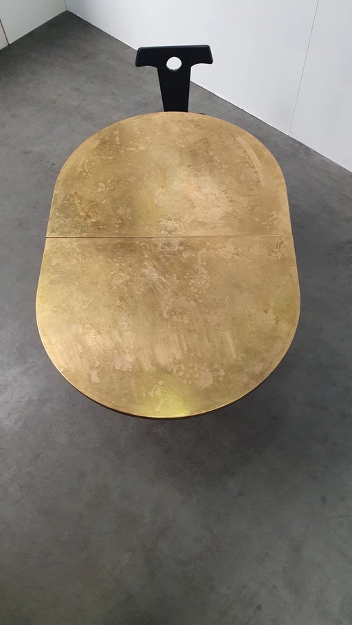 Large brass design table oval modular - raw steel wabi sabi