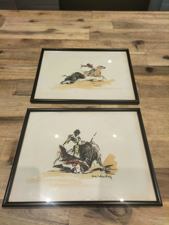 Image 1 of 2 Lithographs of Bullfighting under glass