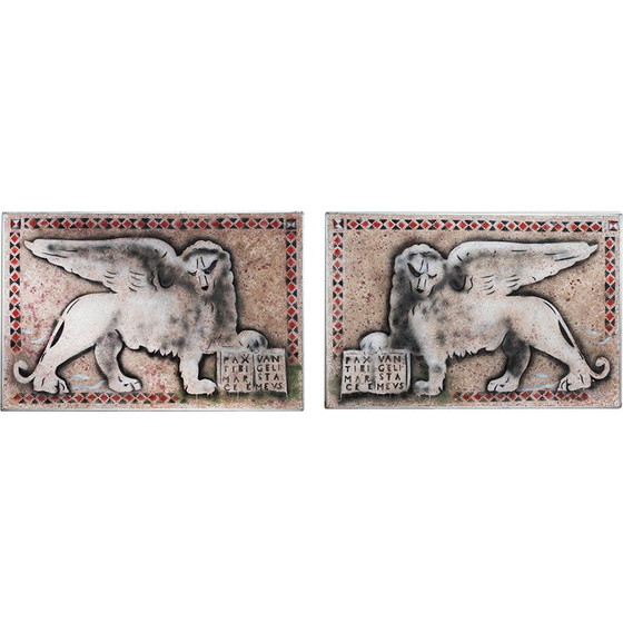 Image 1 of Pair of vintage paintings "lions of Venice" by Gio Magri, Italy 1970