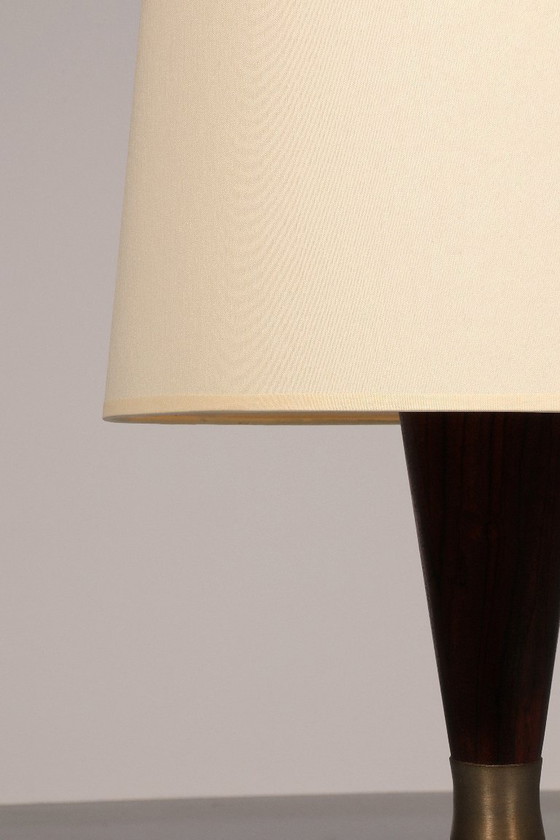 Image 1 of Lampada da terra vintage in teak con paralume in tessuto di Parker Knoll, 1960