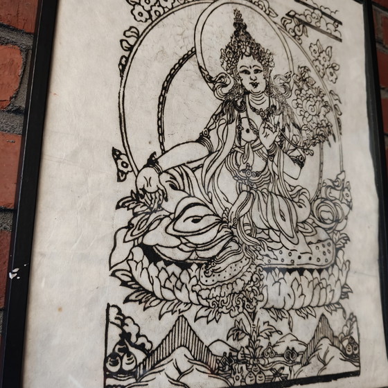 Image 1 of Framed Tibetan Buddhist Artwork – Zen / Boho Wall Decor