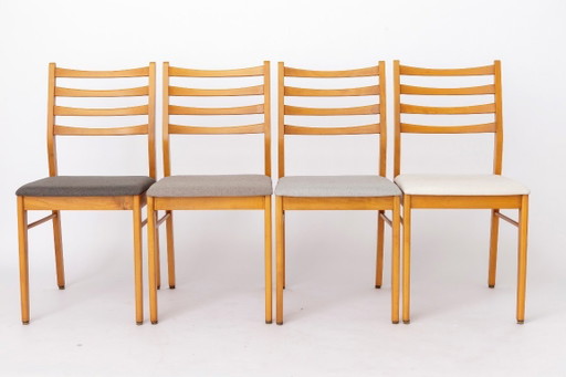 Set van 4 vintage Duitse beukenhouten eetkamerstoelen | Nieuw gestoffeerd | Mid-century modern | jaren 70