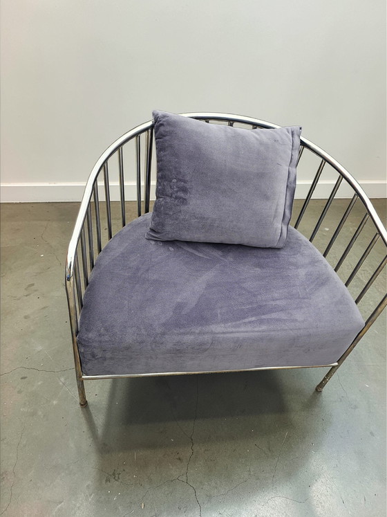 Image 1 of Poltrona lounge vintage in metallo con struttura a corde, design moderno, stile Space Age.