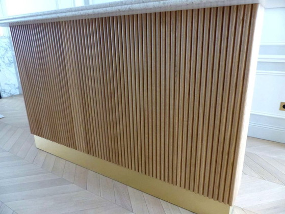 Image 1 of Moderne Bar aus massiver Eiche und doppelter Terrazzo-Arbeitsplatte – Einzigartiges Stück
