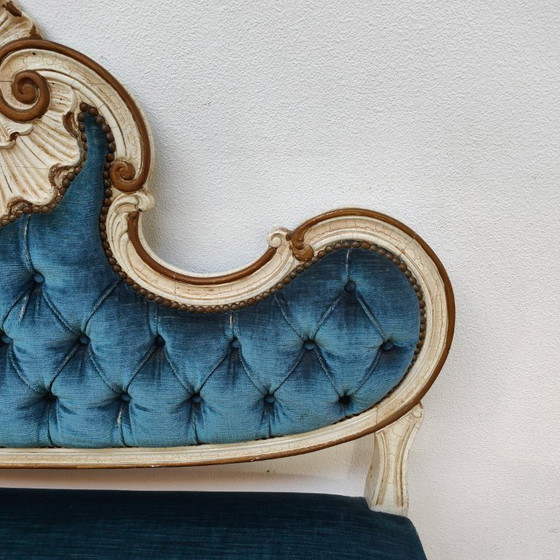 Image 1 of Banc de boudoir vintage brocante rococo Queen Ann hall banc