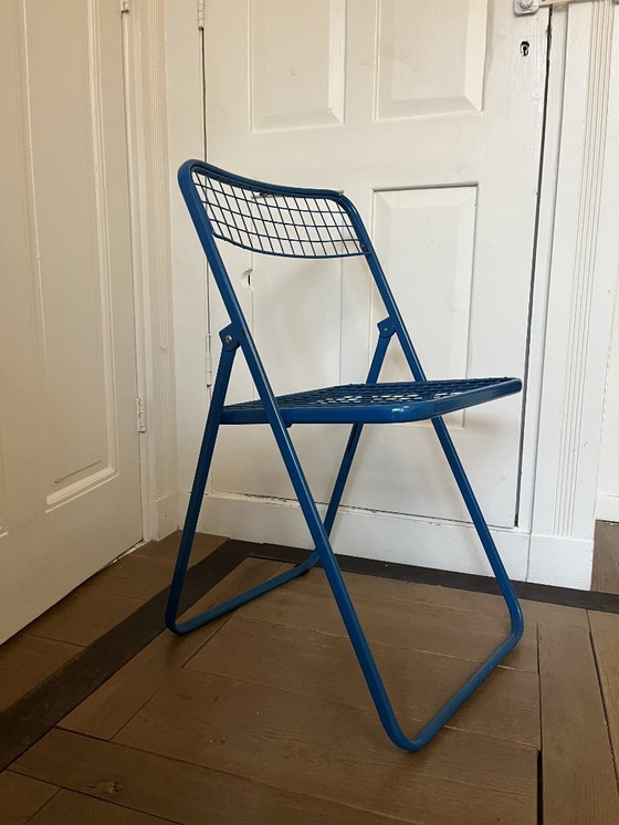 Image 1 of 3x Vintage folding chair by Niels Gammelgaard, two shades of blue and yellow
