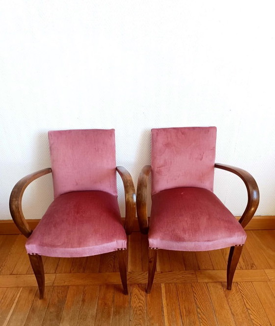 Image 1 of 2x Art Deco roze fluwelen fauteuils met snormotief