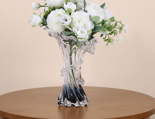 Sea glass vase with a gradient of blue and white, transparent