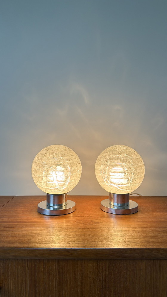 Image 1 of Lampade da tavolo spaziali cromate e in vetro di Doria Leuchten