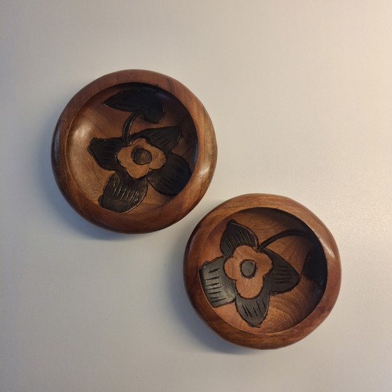 Image 1 of Ciotola da insalata vintage in legno con 6 ciotole in legno