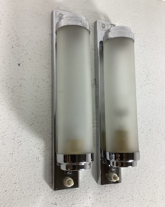 Image 1 of Set art deco Bauhaus Stijl wandlampen chroom glas