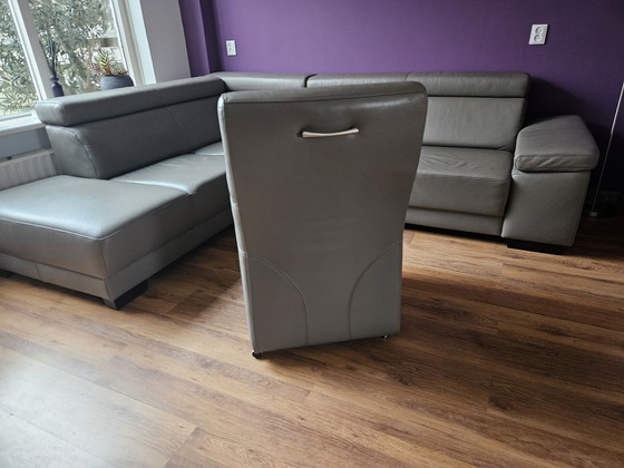 Image 1 of Divano angolare in pelle di lusso Santiago (Koks Meubelhuis) + 5 sedie da pranzo - Toledo Smog