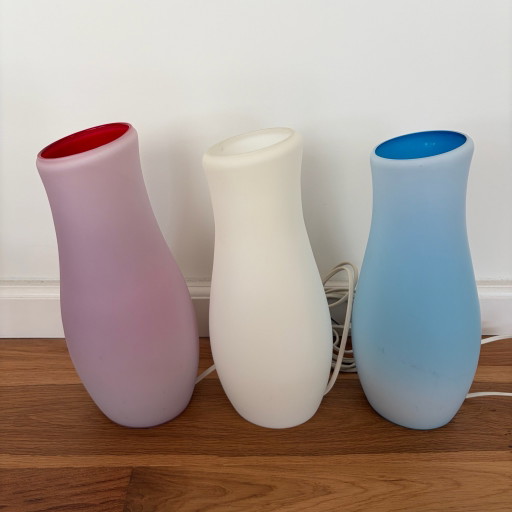 3x IKEA Mylonit Tischlampen, Opalglas, organische Form