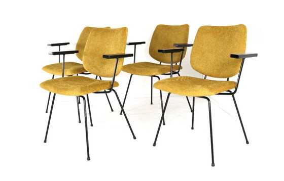 Image 1 of Set van 4 W.H. Gispen voor Kembo stoelen eetkamerstoelen vintage gestoffeerd