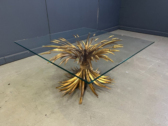 Image 1 of Vintage gilt metal sheaf of wheat coco chanel coffee table, 1960s