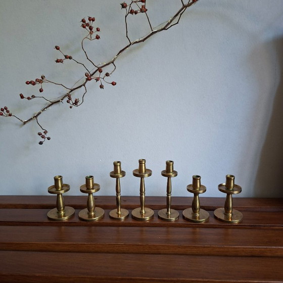 Vintage Brass Candle Holders Mid Century Scandinavian Design. 7 pieces (photo 8 of 8)