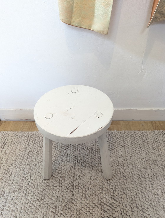 Image 1 of Brutalist white wooden milking stool