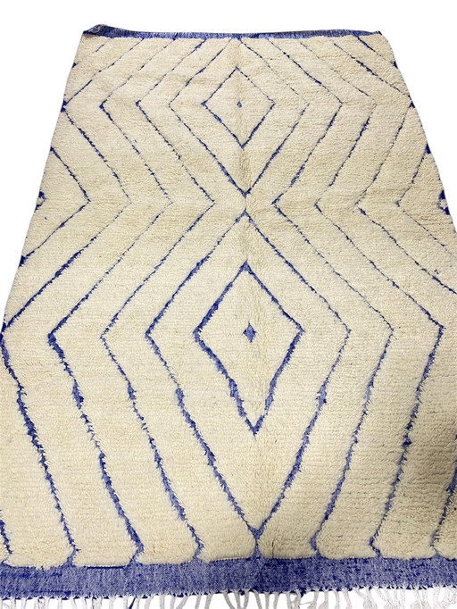 Handgeknüpfter Berberteppich – 300 x 200 cm – Wolle aus dem Atlasgebirge – Rautenmuster in Indigo