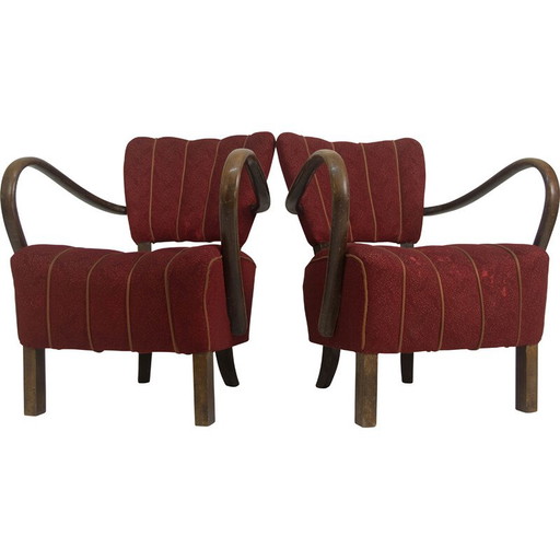 Pair of vintage armchairs model H-237 for Halabala, Czechoslovakia