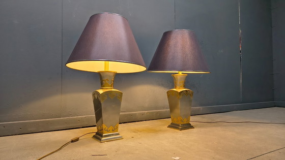 Image 1 of Lampade da tavolo vintage in peltro, anni '70 - set da 2