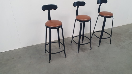Image 1 of 3x Chaise Nicolle Sgabello da bar in metallo dal design industriale francese