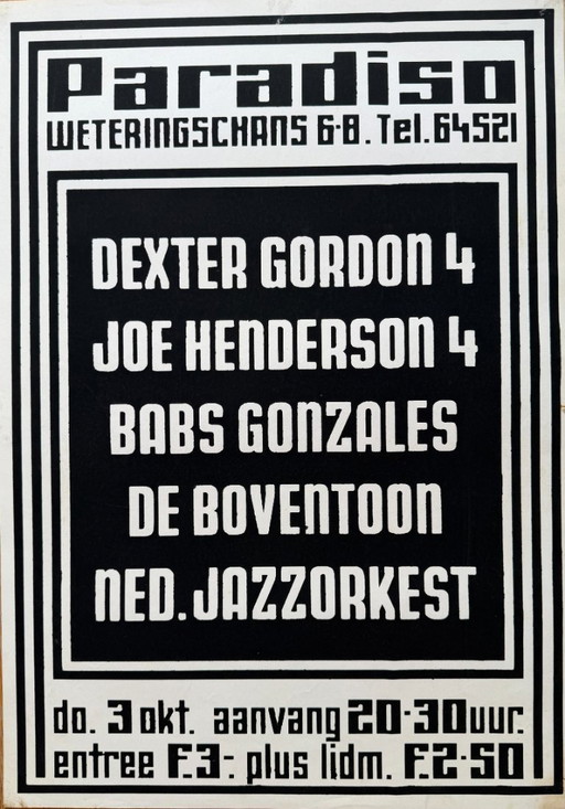 Affiche du concert de jazz Paradiso (1974), Martin Kaye, sérigraphie, vintage, Amsterdam