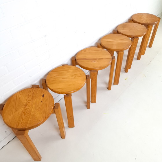 Image 1 of 6x vintage kruk grenenhout jaren 70 mid century modern