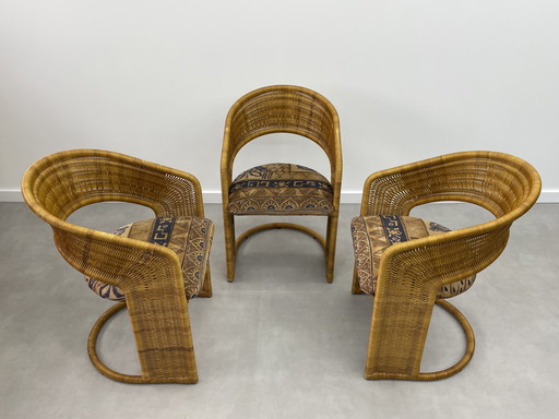 3 chaises en rotin de Luit van der Helm des années 1980