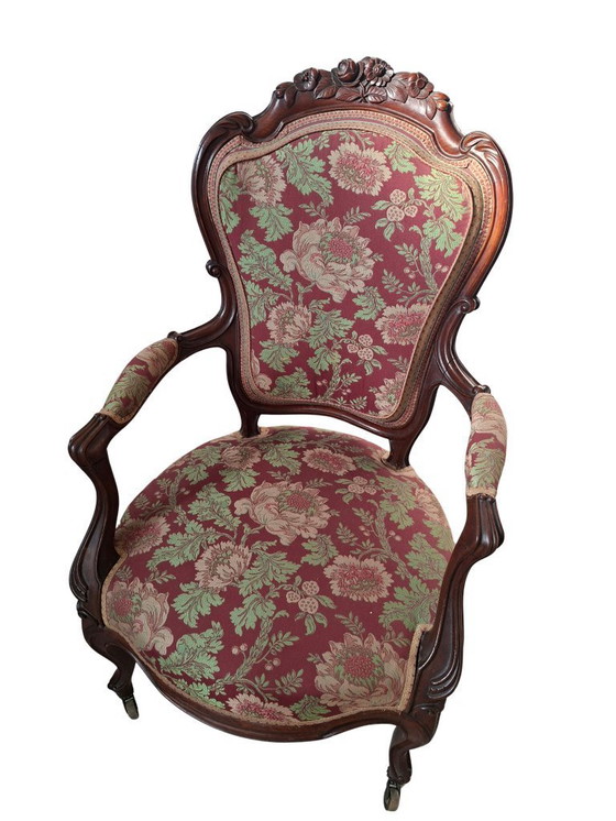 Image 1 of Pair of Vintage Armchairs - Louis XV Style (1960s) in Fine Cherry