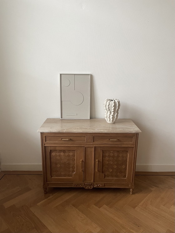 Image 1 of Vintage oak travertine sideboard