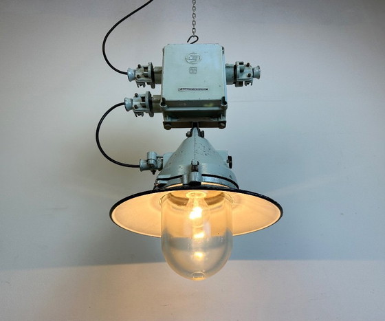 Image 1 of Grey Cast Aluminium Explosion Proof Lamp with Enameled Shade, 1970s