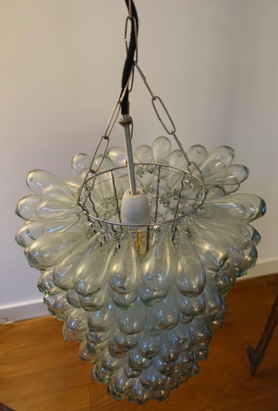 Image 1 of Lámpara de techo/araña de cristal transparente con forma de uva, años 70