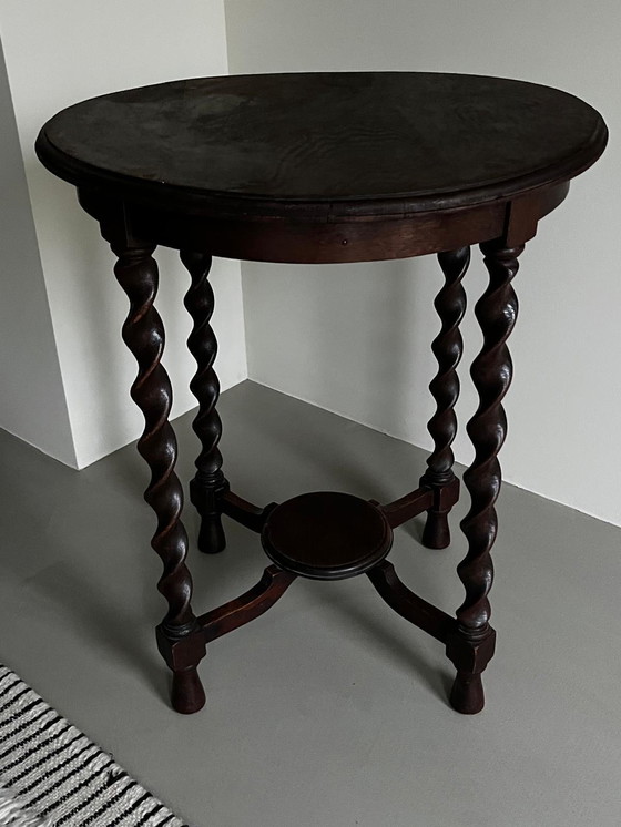 Image 1 of Wooden Side Table with Turned Legs