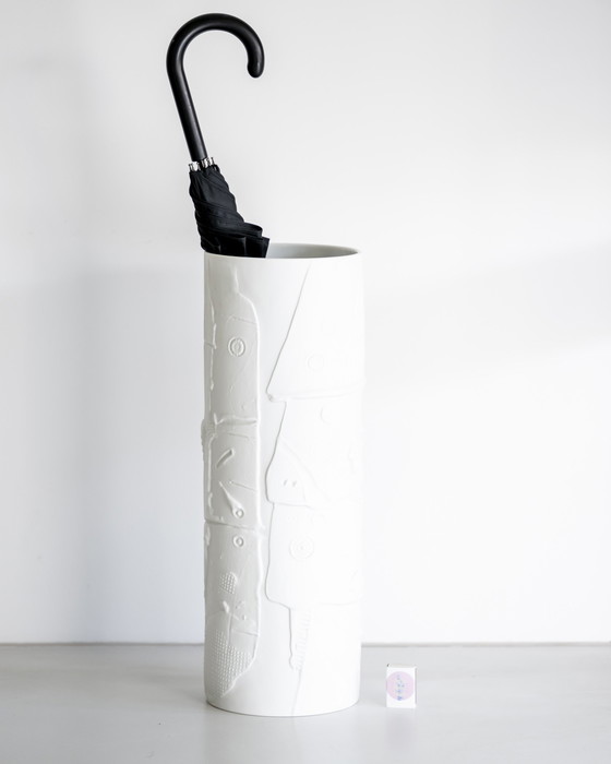 Image 1 of Zeldzame Rosenthal Vloervaas Werner Schreib Brutalistisch Reliëf Bisque porselein 58cm