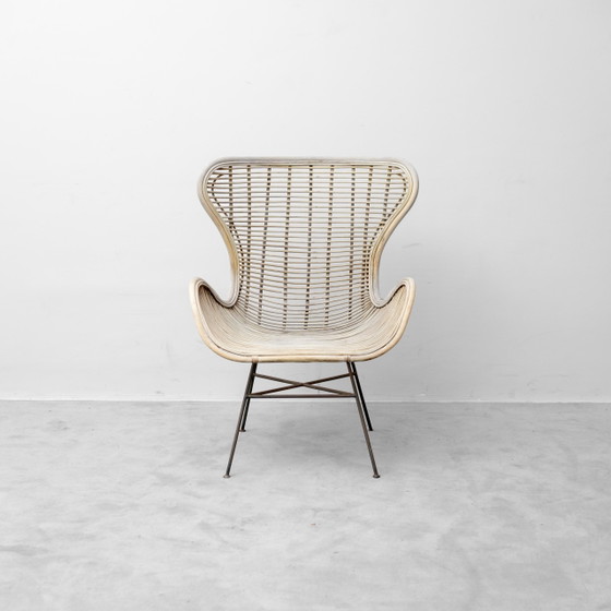 Fauteuil Lounge Vintage en Rotin et Métal, Design Moderne des Années 60 – Metal, Rattan (photo 3 of 12)