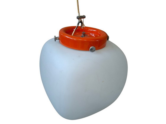 Image 1 of Vintage Space Age Pendant Lamp from the 1970s – Opal Glass and Pop Orange