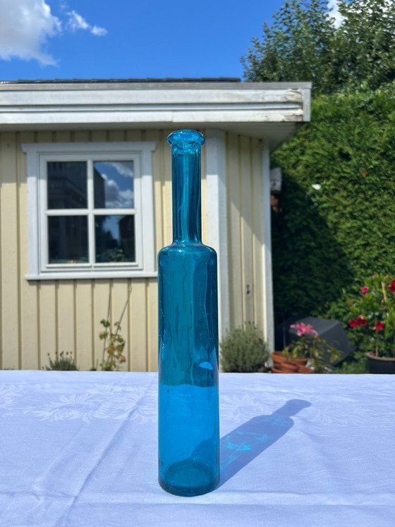 Image 1 of 2 bottles: Apothecary bottle + Elegant turquoise glass bottle, vintage turquoise