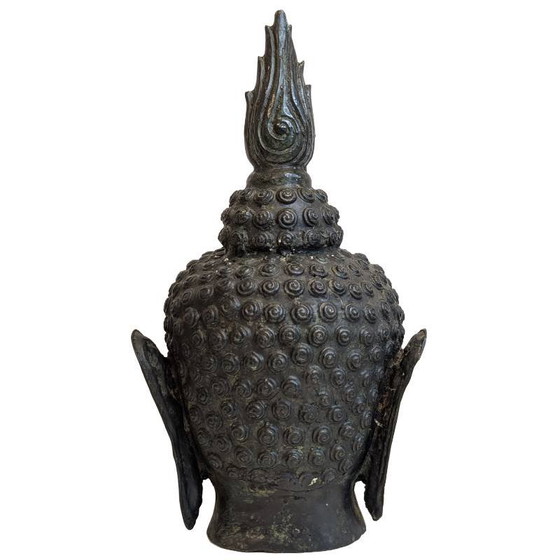 Antigua cabeza de Buda tailandesa de bronce con ushnisha en forma de llama – Esculturas, Bronze (photo 4 of 6)