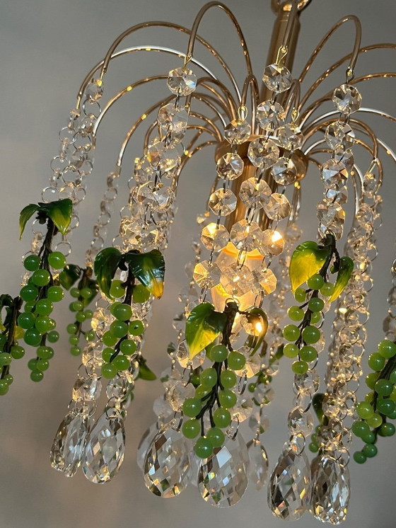 Image 1 of Set of 2 Vintage Green Grapes Fruit Teardrop Chandelier From Murano