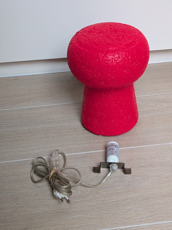Image 1 of Vintage Francolight 'Petit' Mushroom Lamp - Italian Design - Space Age - 1970s - Red Plastic
