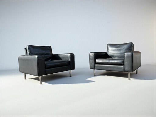 Set van 2 stijlvolle lederen vintage fauteuils