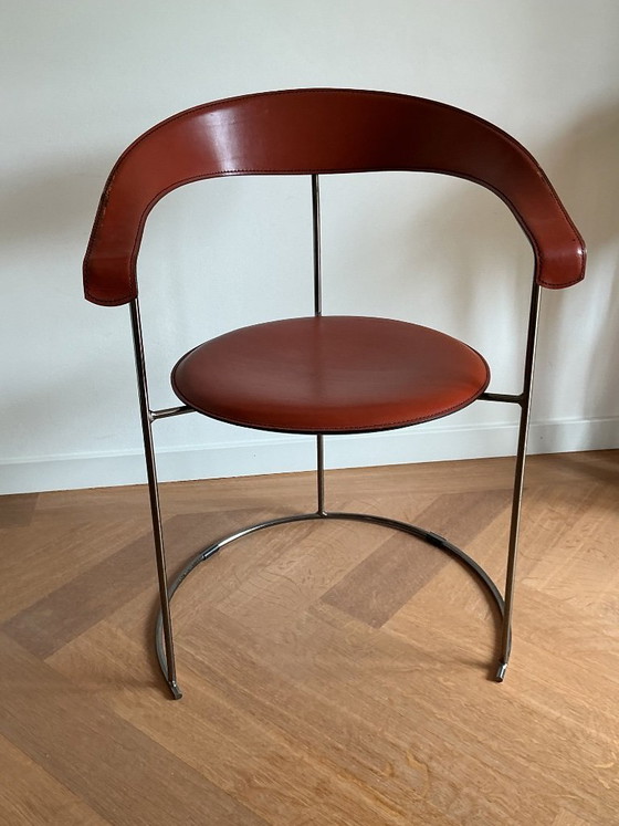 Image 1 of 4*eetkamerstoelen , merk Arrben, leer, cognackleur