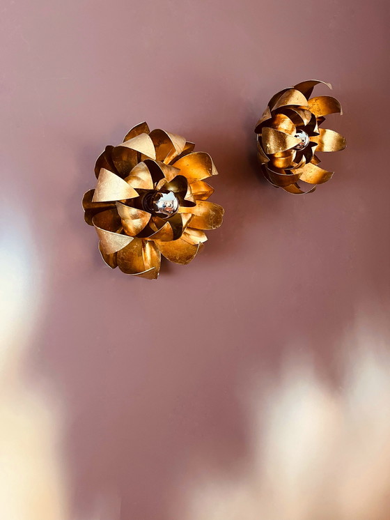 Image 1 of Set of Florentine Hollywood Regency leaf lamps