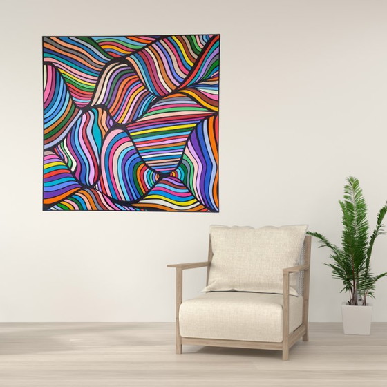 Image 1 of Movements Part 2 - œuvre d'art abstraite hypnotique de Franklin van Dam (95 x 95 cm, acrylique sur MDF)