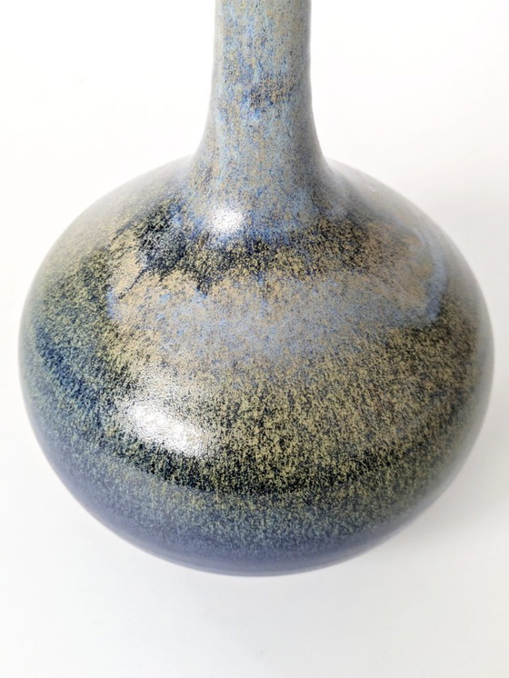 Image 1 of Vintage Seafoam Glaze Ceramic Vase, Balloon Form, Hare’s Fur Style, Midcentury Scandinavian Style