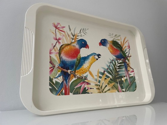 Vintage Emsa dienblad met papegaaien 50 cm, Tafelaccessoires, Kunststof, Meerdere kleuren (foto 13 van 13)