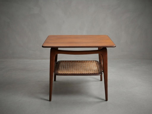 Louis Van Teeffelen Wébé Tavolino Ella – Teak E Rattan, Anni '60
